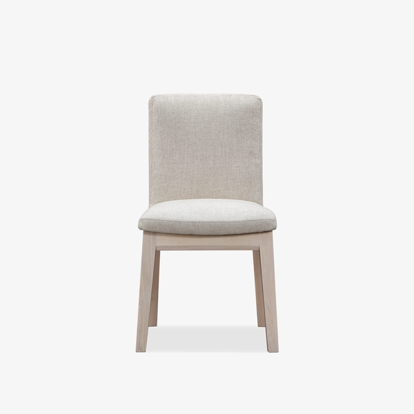 Modern Scandi Upholstered Dining Chair with Solid Wood Legs, Beige Linen Fabric Armless Side Chair for Dining Room & Kitchen