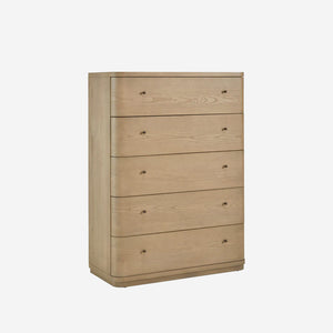 Slim 5-Drawer Oak Storage Cabinet for Bedroom | Space-Saving Vertical Wood Chest