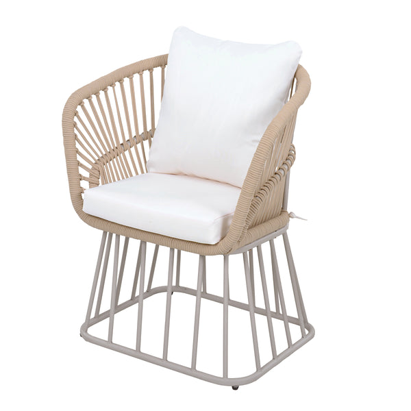 Outdoor Dining Chair MP1 - Teak Finish Wicker & Beige Steel Frame, 300LBS Weight Capacity, Includes Cushion