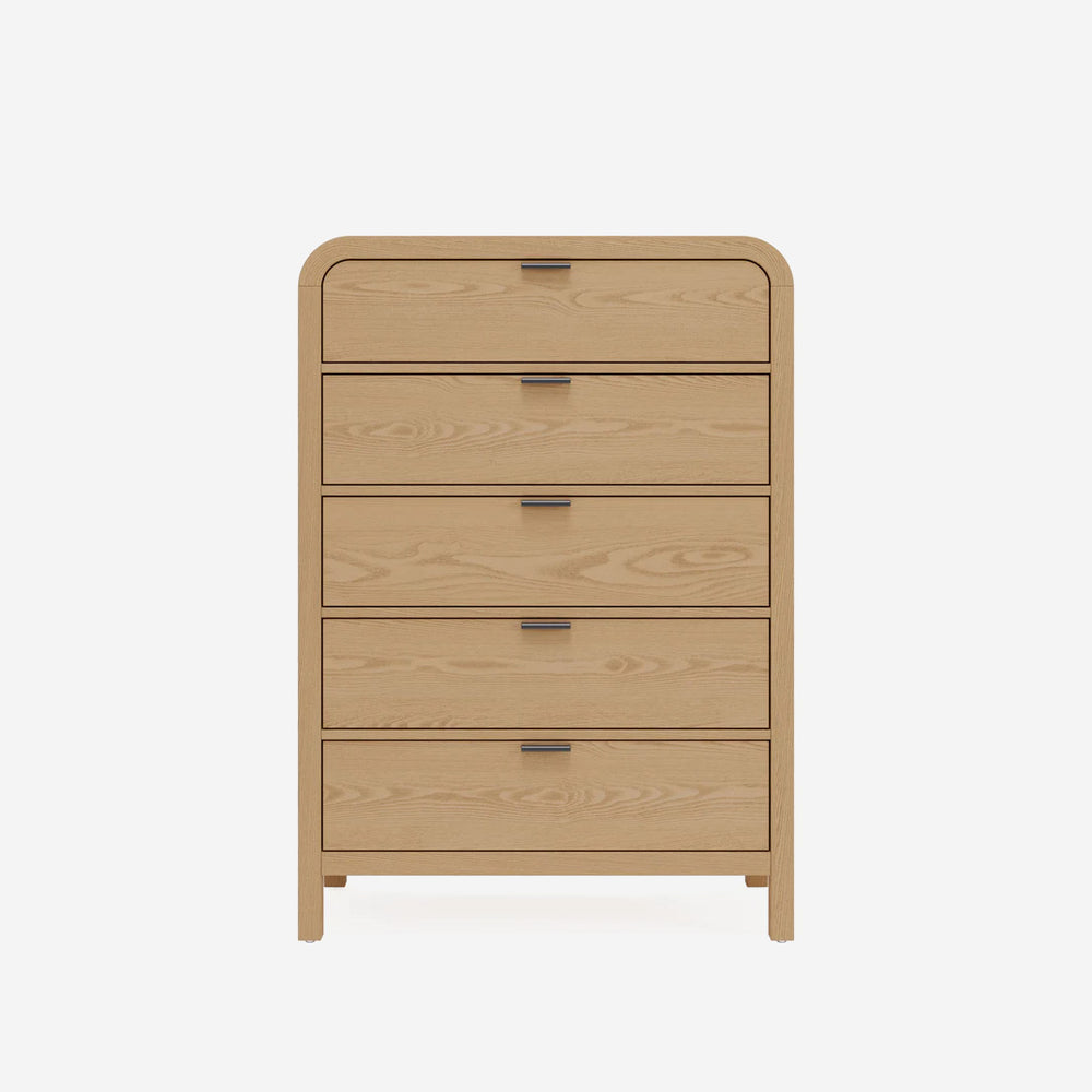 Natural Oak 5-Drawer Dresser | Modern Tall Chest of Drawers for Bedroom