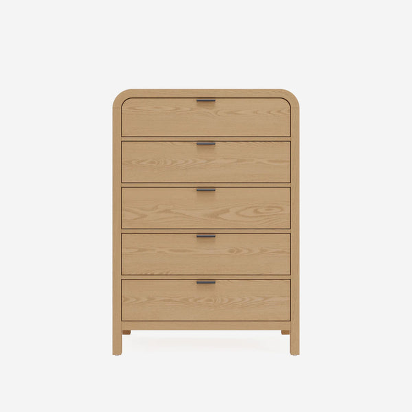 Natural Oak 5-Drawer Dresser | Modern Tall Chest of Drawers for Bedroom