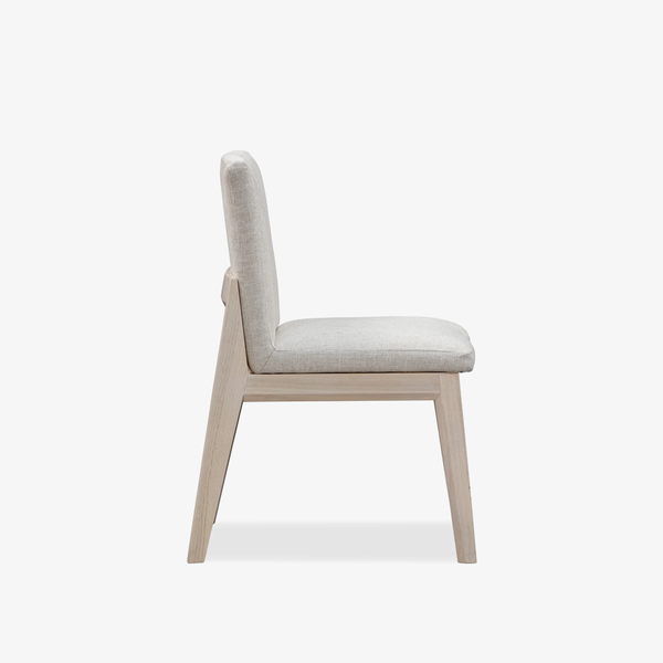 Modern Scandi Upholstered Dining Chair with Solid Wood Legs, Beige Linen Fabric Armless Side Chair for Dining Room & Kitchen