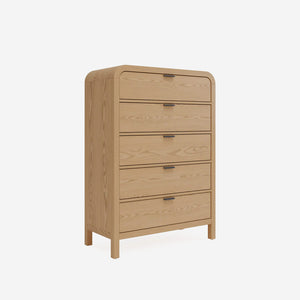 Natural Oak 5-Drawer Dresser | Modern Tall Chest of Drawers for Bedroom