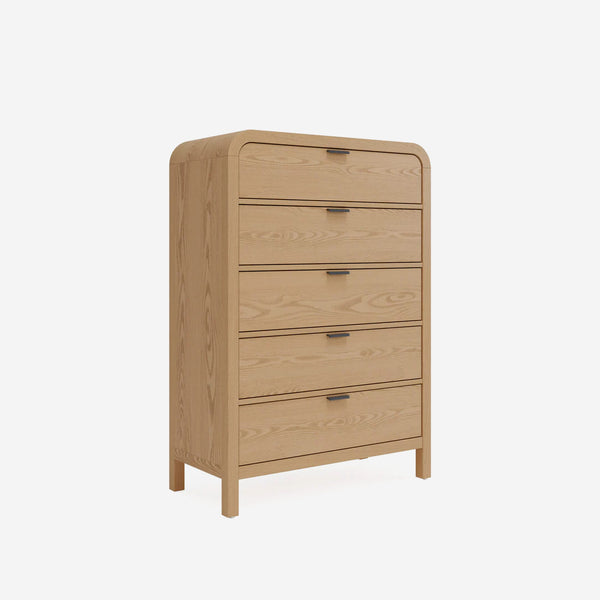 Natural Oak 5-Drawer Dresser | Modern Tall Chest of Drawers for Bedroom