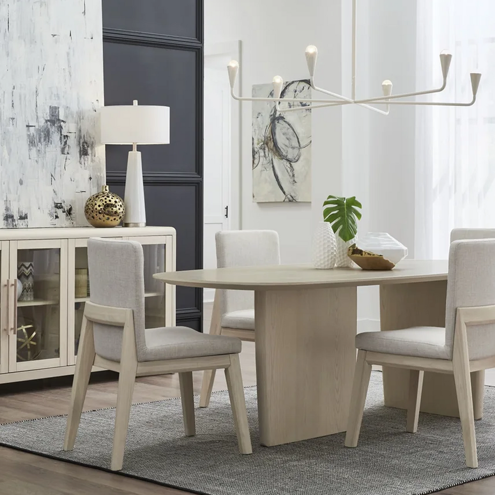 Modern Scandi Upholstered Dining Chair with Solid Wood Legs, Beige Linen Fabric Armless Side Chair for Dining Room & Kitchen