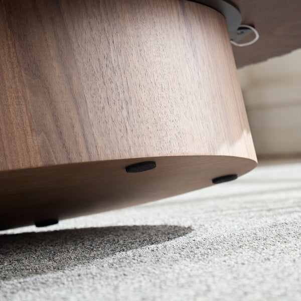 Modern Handcraft Drum Coffee Table Length 43.7 inch Ellipse Coffee Table for Living Room,Oval Small Coffee Table with Sturdy Pedestal,Walnut MDF,W2582P251185