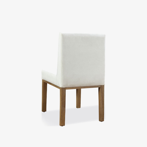 Modern Parsons Dining Chair with White Linen Upholstery and Solid Wood Legs