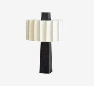 Modern Japandi Pleated Table Lamp – Matte Black Tapered Pedestal with White Accordion Shade – Wabi-Sabi Accent Light