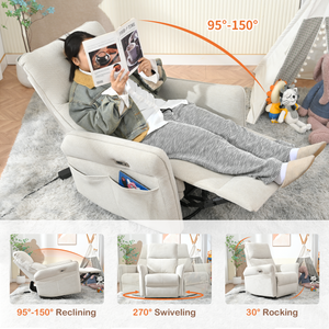 270° Power Swivel Rocker Recliner Chair for Adults, Swivel Rocking Recliner Chair,Electric Small Recliners for Small Spaces, Single Sofa Recliner for Living Room, Bedroom,RV (Fabric Gray+270°Swivel)