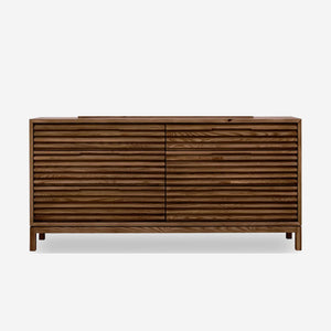6-Drawer Double Dresser with Slatted Front | Modern Wood Sideboard