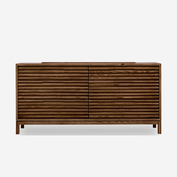 6-Drawer Double Dresser with Slatted Front | Modern Wood Sideboard