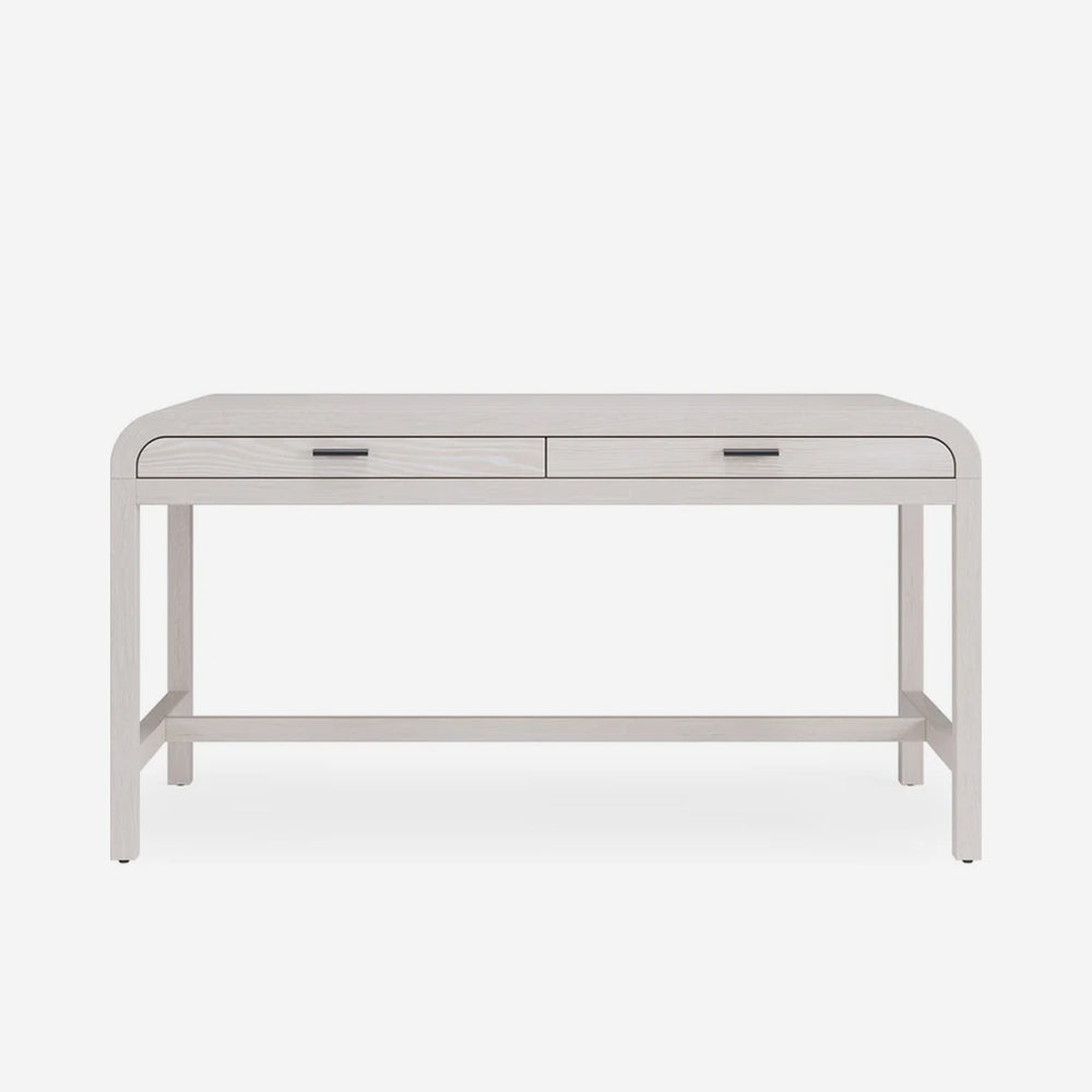 Modern Whitewashed Oak Writing Desk with Rounded Edges and 2 Drawers