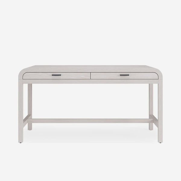 Modern Whitewashed Oak Writing Desk with Rounded Edges and 2 Drawers