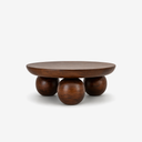 Modern Round Wood Coffee Table with Three Sphere Base – Sculptural Center Table