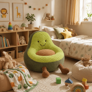 Cute Avocado Plush Kids Lounge Chair – Kawaii Stuffed Floor Seat for Nursery & Playroom