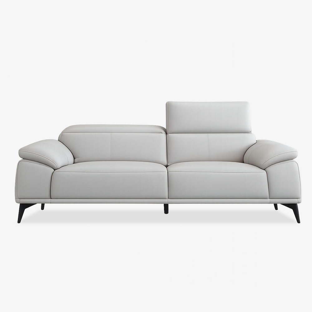 Modern Leather Sofa with Adjustable Headrests - Ergonomic Couch with Metal Legs