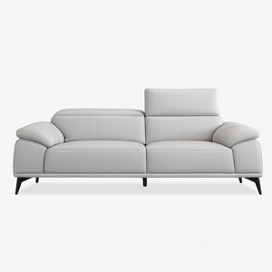 Modern Leather Sofa with Adjustable Headrests - Ergonomic Couch with Metal Legs