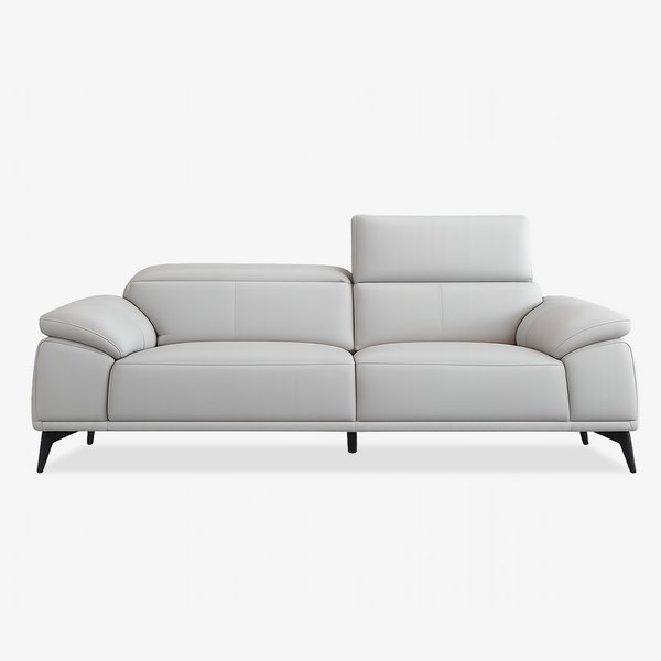 Modern Leather Sofa with Adjustable Headrests - Ergonomic Couch with Metal Legs