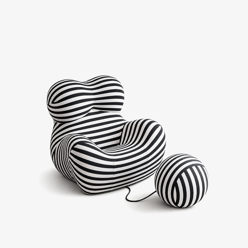 Modern Sculptural Accent Chair with Matching Ottoman – Curved Upholstered Chair