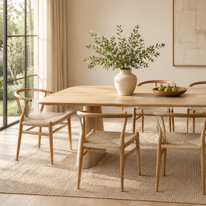 Modern Solid Ash Wood Dining Table with Rounded Corners – Minimalist Rectangular Wooden Dining Table for Scandinavian & Japandi Homes