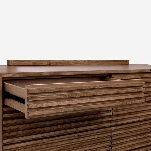 6-Drawer Double Dresser with Slatted Front | Modern Wood Sideboard