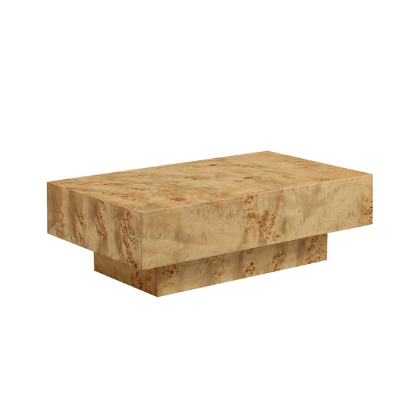 43.31 Inch Burl Wood Veneer Coffee Table,Rectangle Mid-Century Modern Table for Living Room,Coffee Table with Sturdy MDF Pedestal for Office,Apartment,Natural
