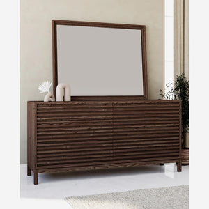 6-Drawer Double Dresser with Slatted Front | Modern Wood Sideboard