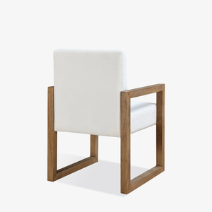 Modern Solid Wood Dining Armchair with White Linen Upholstery