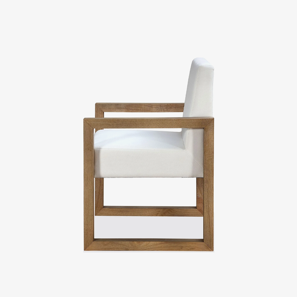 Modern Solid Wood Dining Armchair with White Linen Upholstery