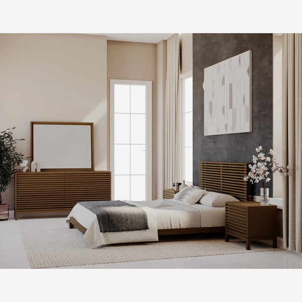 6-Drawer Double Dresser with Slatted Front | Modern Wood Sideboard