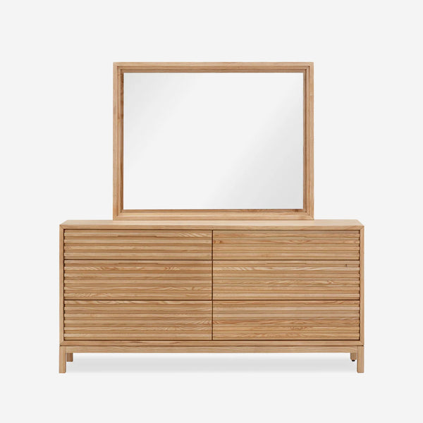 6-Drawer Double Dresser with Slatted Front | Modern Wood Sideboard