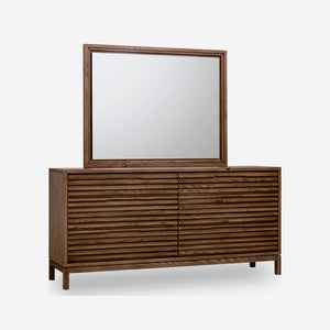 6-Drawer Double Dresser with Slatted Front | Modern Wood Sideboard