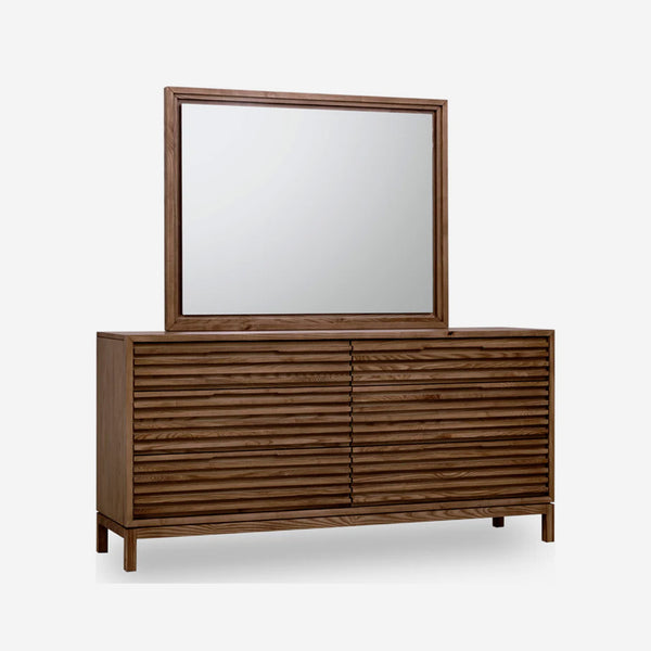 6-Drawer Double Dresser with Slatted Front | Modern Wood Sideboard