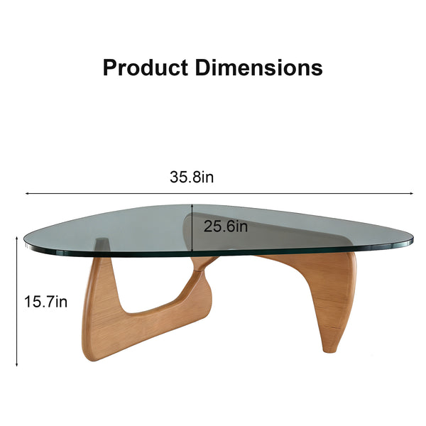Modern Glass Coffee Table, 35.8" x 25.6" x 15.7" Mid Century Modern Coffee Table, Sleek Coffee Tables, Suitable for Bedroom Living Room Reception Office Tables, Walnut