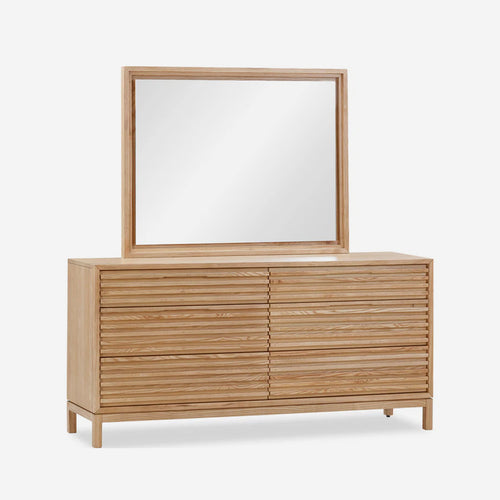 6-Drawer Double Dresser with Slatted Front | Modern Wood Sideboard