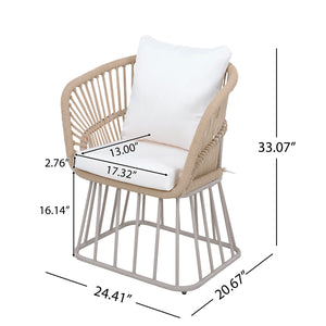 Outdoor Dining Chair MP1 - Teak Finish Wicker & Beige Steel Frame, 300LBS Weight Capacity, Includes Cushion
