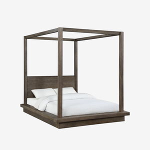 Modern Solid Wood Canopy Bed with Platform Base - Weathered Grey Finish Four-Poster Bed