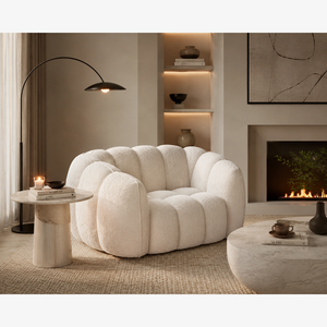 Modern Pumpkin Bouclé Accent Chair – Sculptural Oversized Lounge Chair