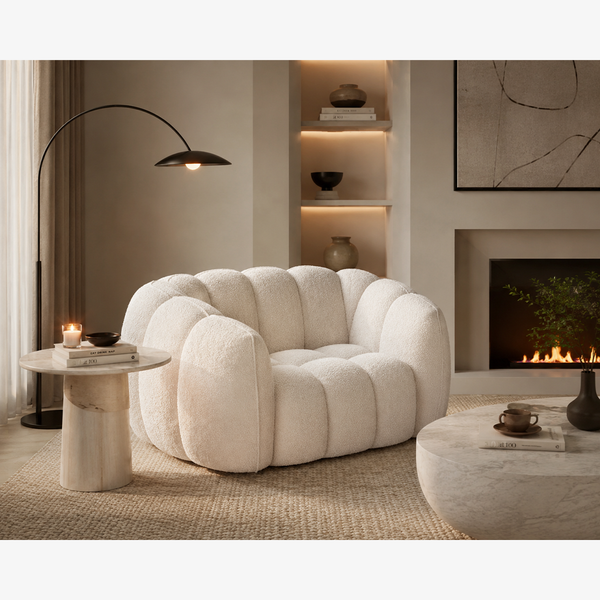 Modern Pumpkin Bouclé Accent Chair – Sculptural Oversized Lounge Chair
