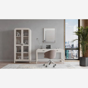 Modern Whitewashed Oak Writing Desk with Rounded Edges and 2 Drawers