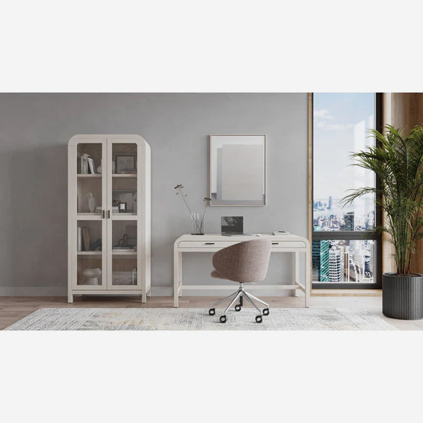 Modern Whitewashed Oak Writing Desk with Rounded Edges and 2 Drawers