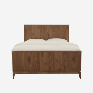 Mid-Century Modern Walnut Platform Bed with Metal Accents – Solid Wood Headboard