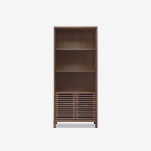 Japandi Style Double-Door Bookcase – Minimalist Wood Display Cabinet for Modern Home Office