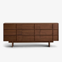 Mid-Century Modern Walnut Wide Dresser with Geometric Drawer Fronts