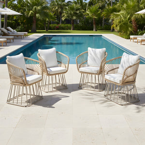 Outdoor Dining Chair MP1 - Teak Finish Wicker & Beige Steel Frame, 300LBS Weight Capacity, Includes Cushion