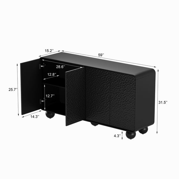 59'' Sideboard Buffet Cabinet with Storage,TV Console with Curved Profile Design,Accent Credenza Large Console Table for Dining Room, Kitchen, and Living Room