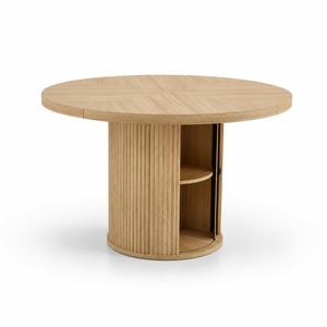 47.2-inch round wooden-style dining table with double-layer storage design and Roman column shape - featuring classic wood grain finish, it creates an eternal and elegant atmosphere for your living