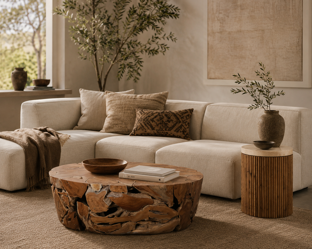 Handcrafted Oval Teak Root Coffee Table - Unique Natural Solid Wood Statement Piece - Rustic Organic Center Table for Living Room