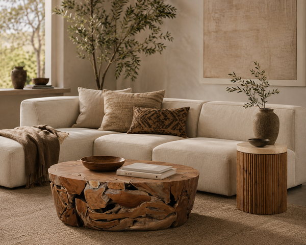 Handcrafted Oval Teak Root Coffee Table - Unique Natural Solid Wood Statement Piece - Rustic Organic Center Table for Living Room