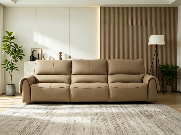 Premium Leather Reclining Sofa with Adjustable Headrests & Deep Cushioned Seating